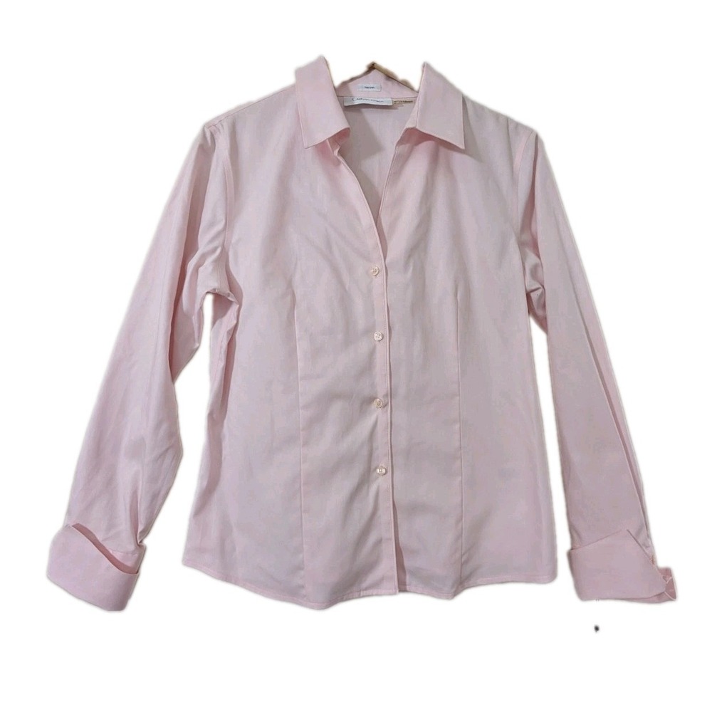 Calvin Klein Button Down Shirt Womens 8 Pink Non Iron French Cuffs Cotton Career